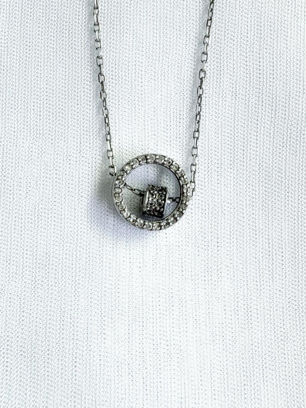 925 sterling silver dainty circle cubic zirconia necklace 16-18” adjustable